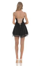 Dotted Babydoll Dress in Black